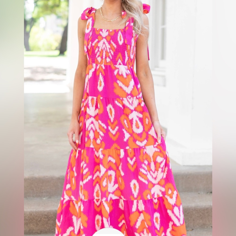 NWT Michelle McDowell orange and pink maxi dress size large